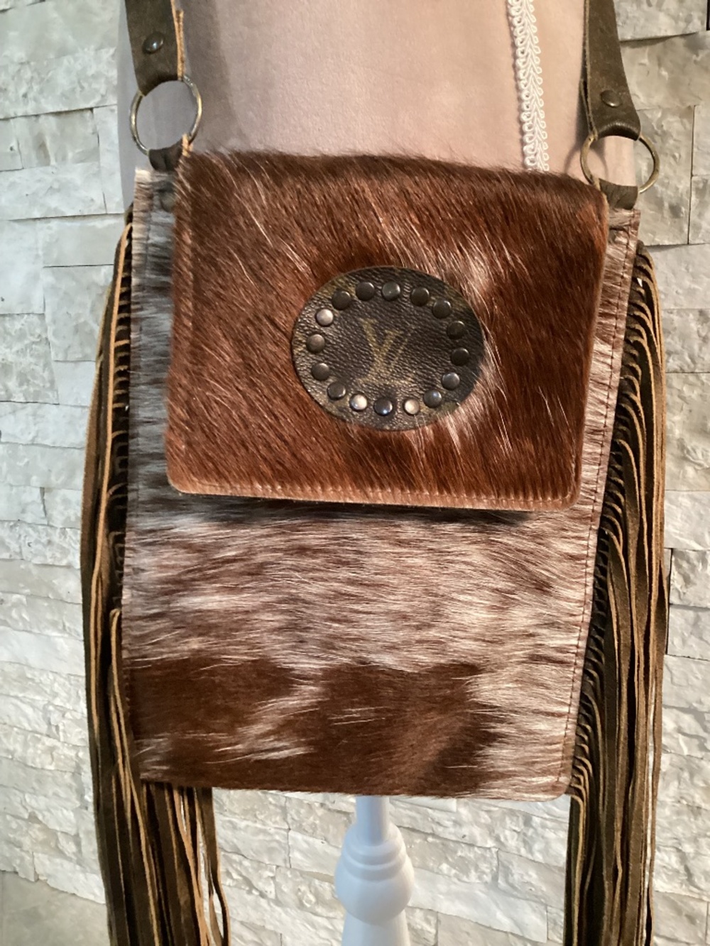 Keep It Gypsy Upcycled Cowhide Fringe Crossbody Bag Western Boho